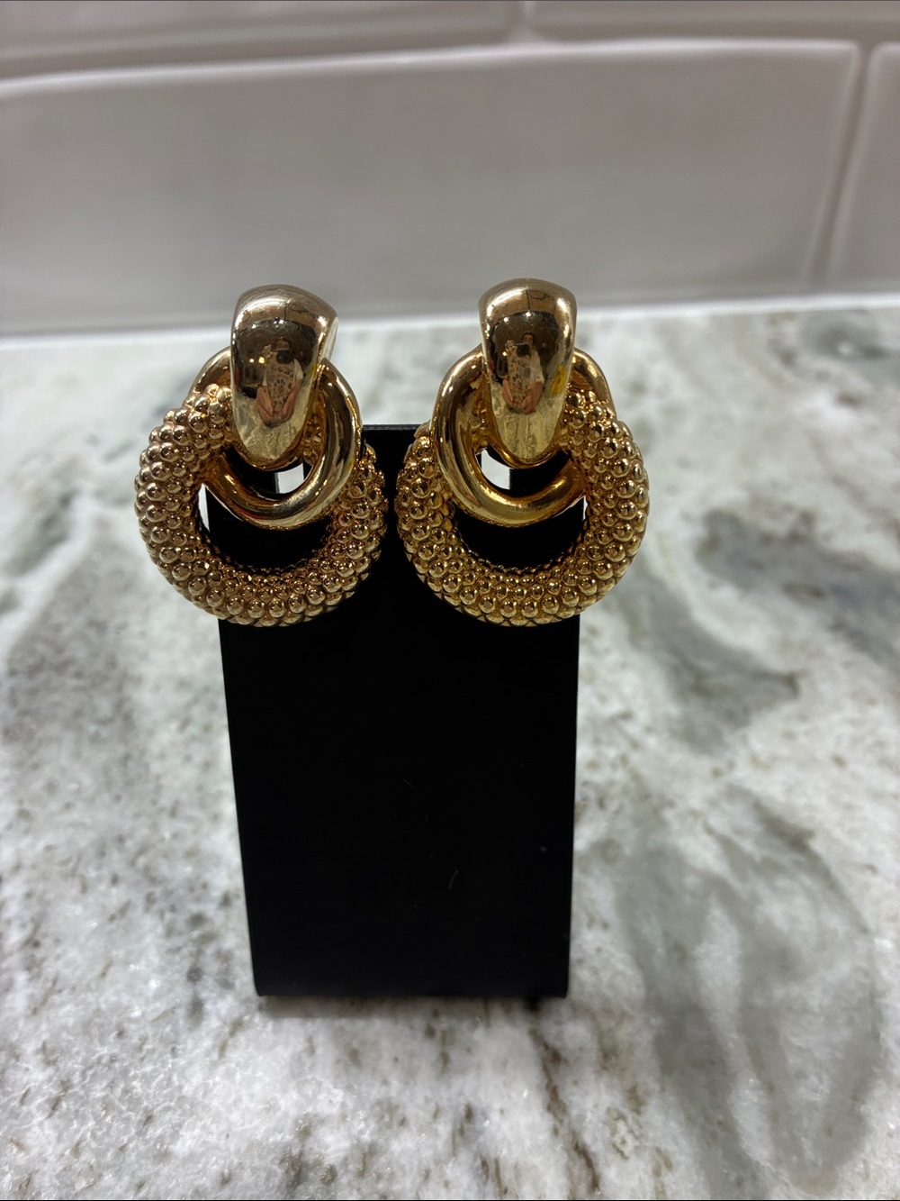Gold Double-Link Textured Hoop Earrings - Women Jewelry